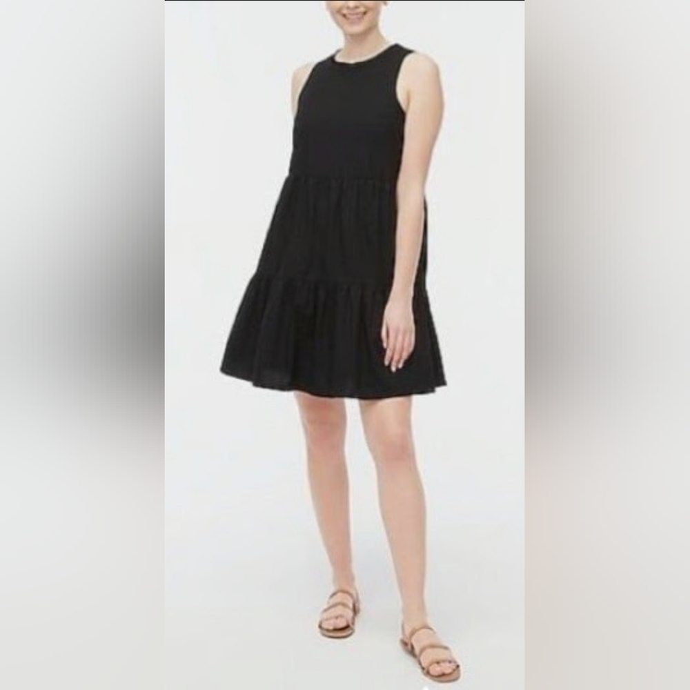 J. Crew Black Sleeveless Tiered Mini Dress, Size 0